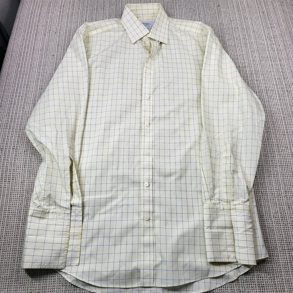 Charles Tyrwhitt Dress Shirt Mens 16 34/35 Yellow Check‎ Non Iron Long Sleeve